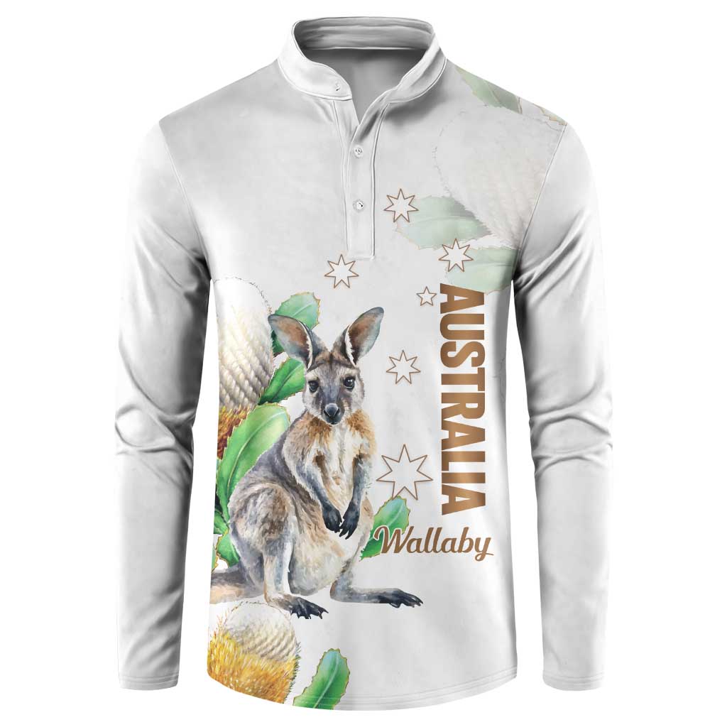 Australia Wallaby Button Sweatshirt Yellow Banksia Watercolor Style - Aussie Hoodie