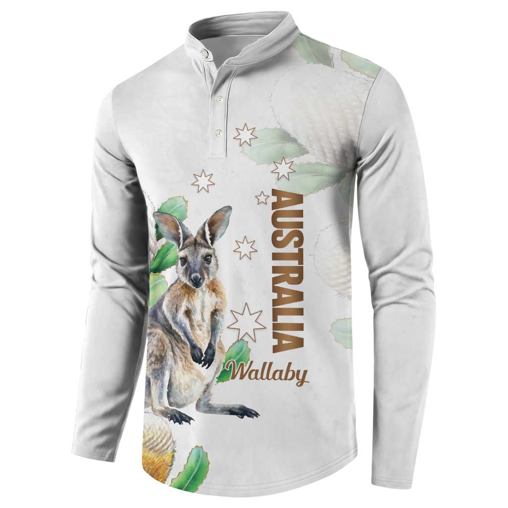 Australia Wallaby Button Sweatshirt Yellow Banksia Watercolor Style - Aussie Hoodie