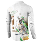 Australia Wallaby Button Sweatshirt Yellow Banksia Watercolor Style - Aussie Hoodie