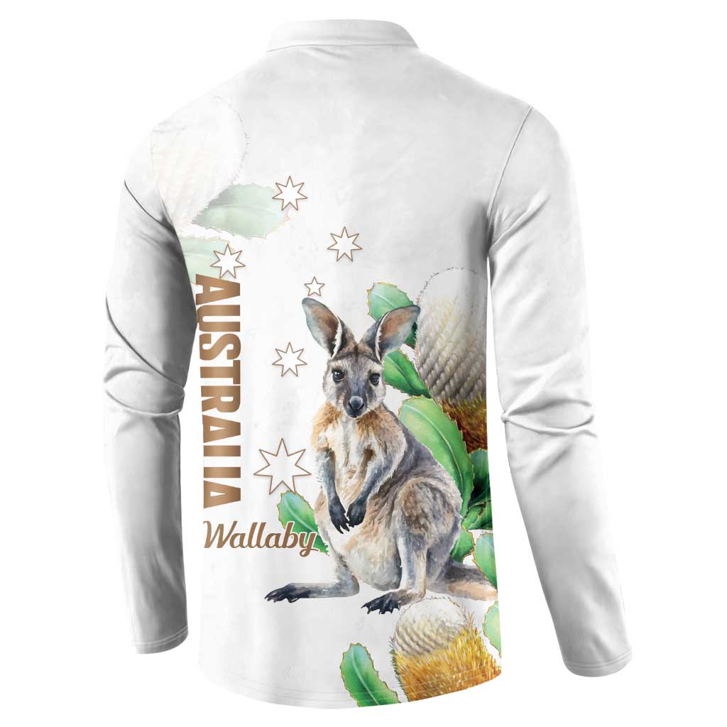 Australia Wallaby Button Sweatshirt Yellow Banksia Watercolor Style - Aussie Hoodie