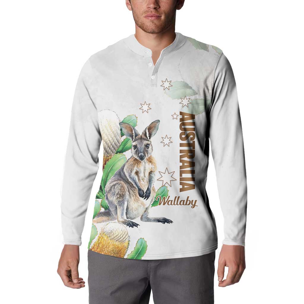 Australia Wallaby Button Sweatshirt Yellow Banksia Watercolor Style - Aussie Hoodie