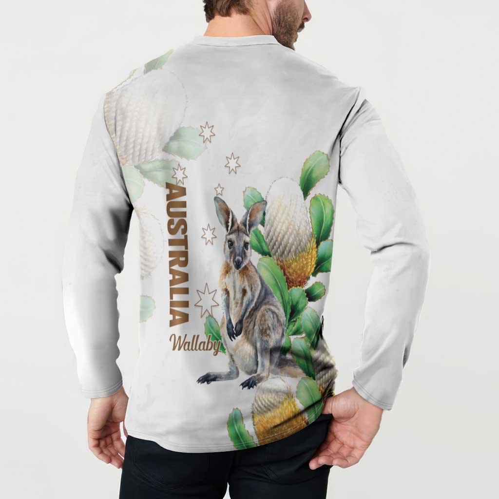 Australia Wallaby Button Sweatshirt Yellow Banksia Watercolor Style - Aussie Hoodie