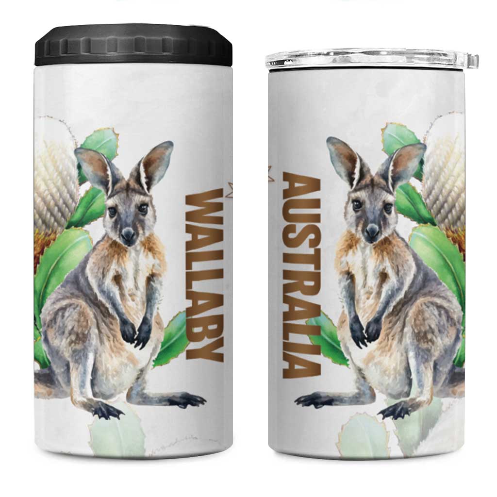 Australia Wallaby 4 in 1 Can Cooler Tumbler Yellow Banksia Watercolor Style - Aussie Hoodie