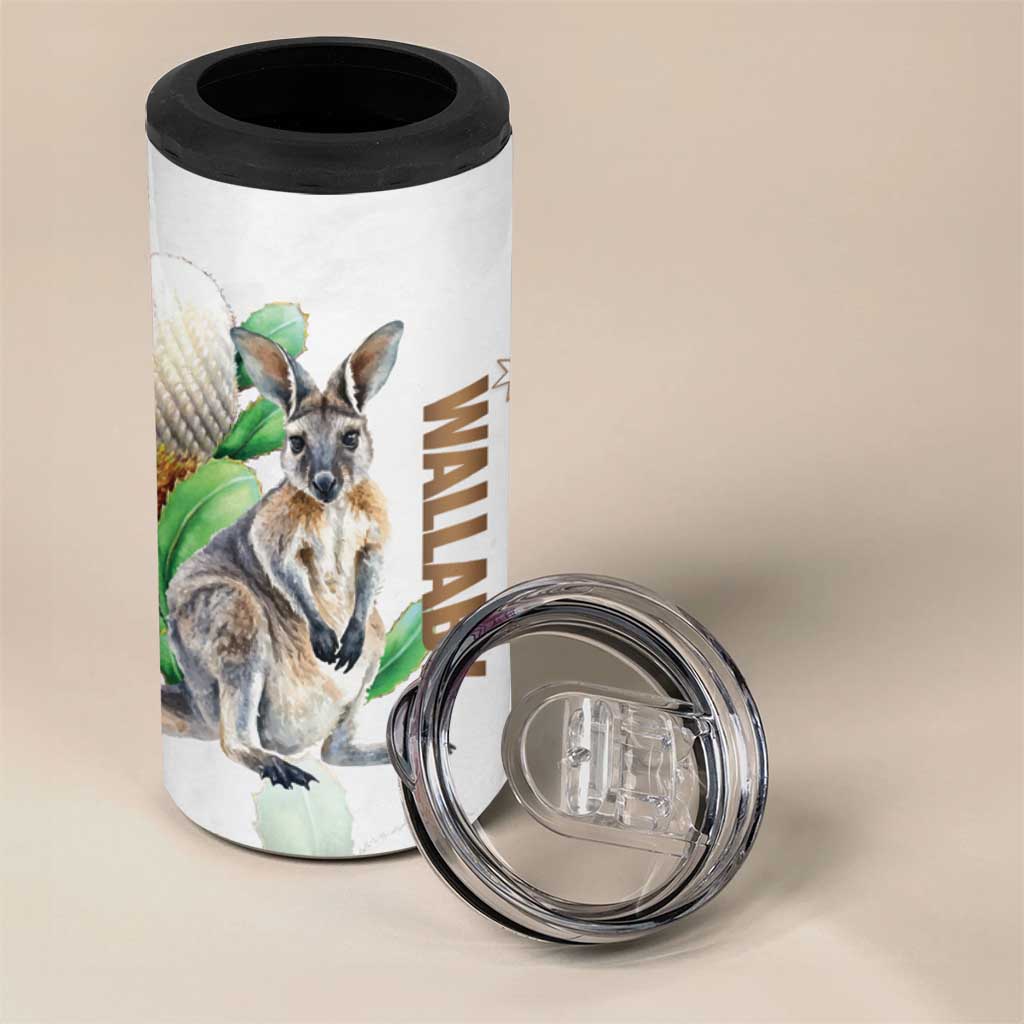 Australia Wallaby 4 in 1 Can Cooler Tumbler Yellow Banksia Watercolor Style - Aussie Hoodie