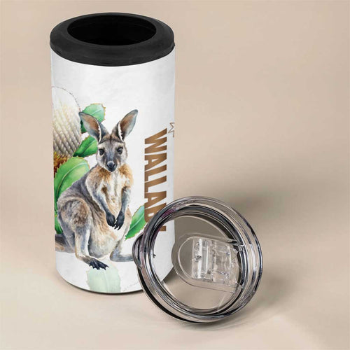 Australia Wallaby 4 in 1 Can Cooler Tumbler Yellow Banksia Watercolor Style - Aussie Hoodie