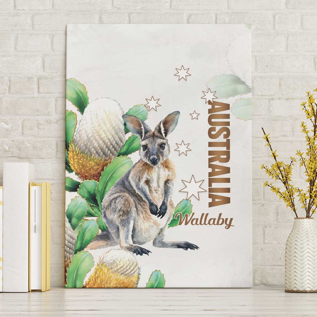 Australia Wallaby Canvas Wall Art Yellow Banksia Watercolor Style - Aussie Hoodie