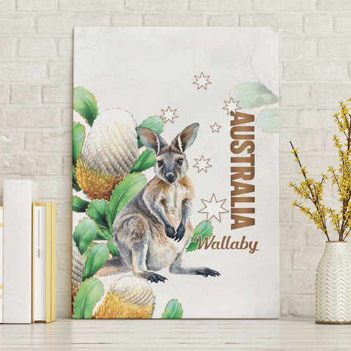 Australia Wallaby Canvas Wall Art Yellow Banksia Watercolor Style - Aussie Hoodie