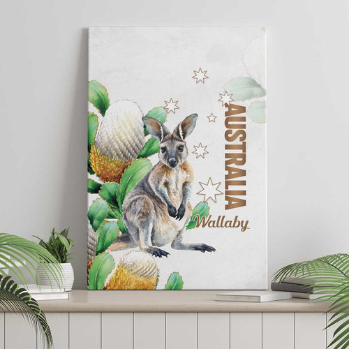Australia Wallaby Canvas Wall Art Yellow Banksia Watercolor Style - Aussie Hoodie