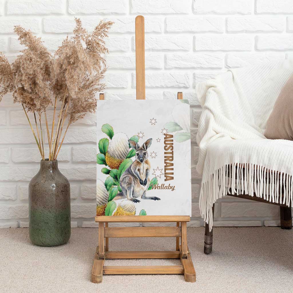 Australia Wallaby Canvas Wall Art Yellow Banksia Watercolor Style - Aussie Hoodie