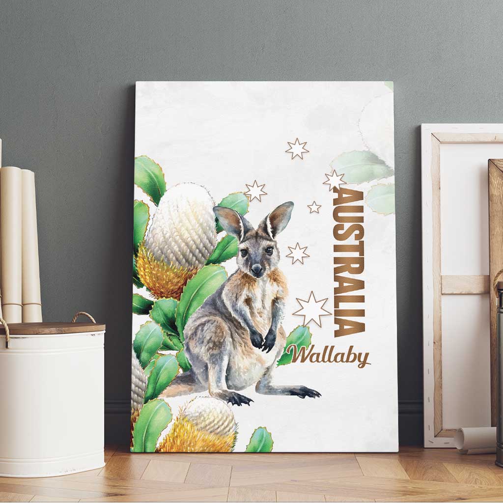 Australia Wallaby Canvas Wall Art Yellow Banksia Watercolor Style - Aussie Hoodie