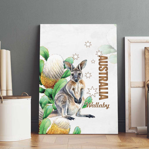 Australia Wallaby Canvas Wall Art Yellow Banksia Watercolor Style - Aussie Hoodie