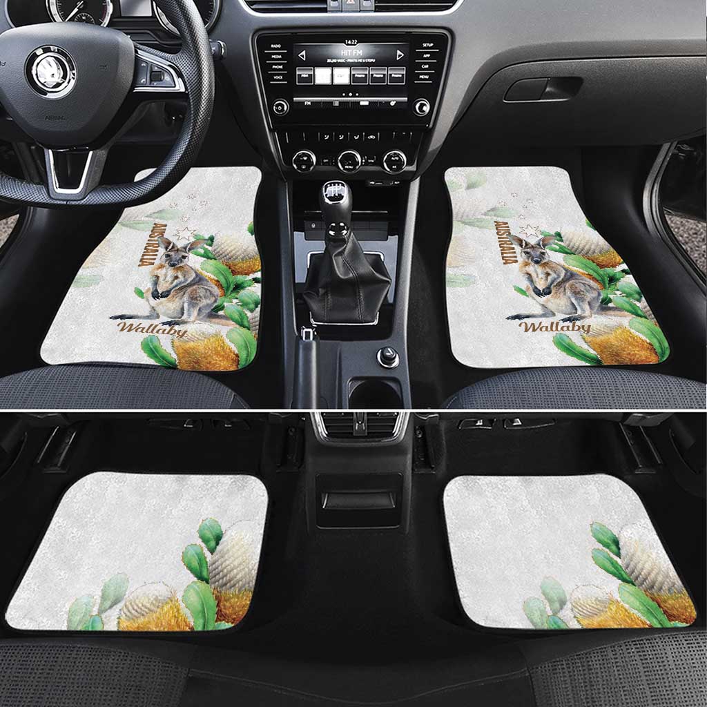 Australia Wallaby Car Mats Yellow Banksia Watercolor Style - Aussie Hoodie