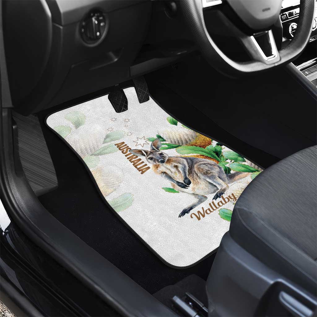 Australia Wallaby Car Mats Yellow Banksia Watercolor Style - Aussie Hoodie