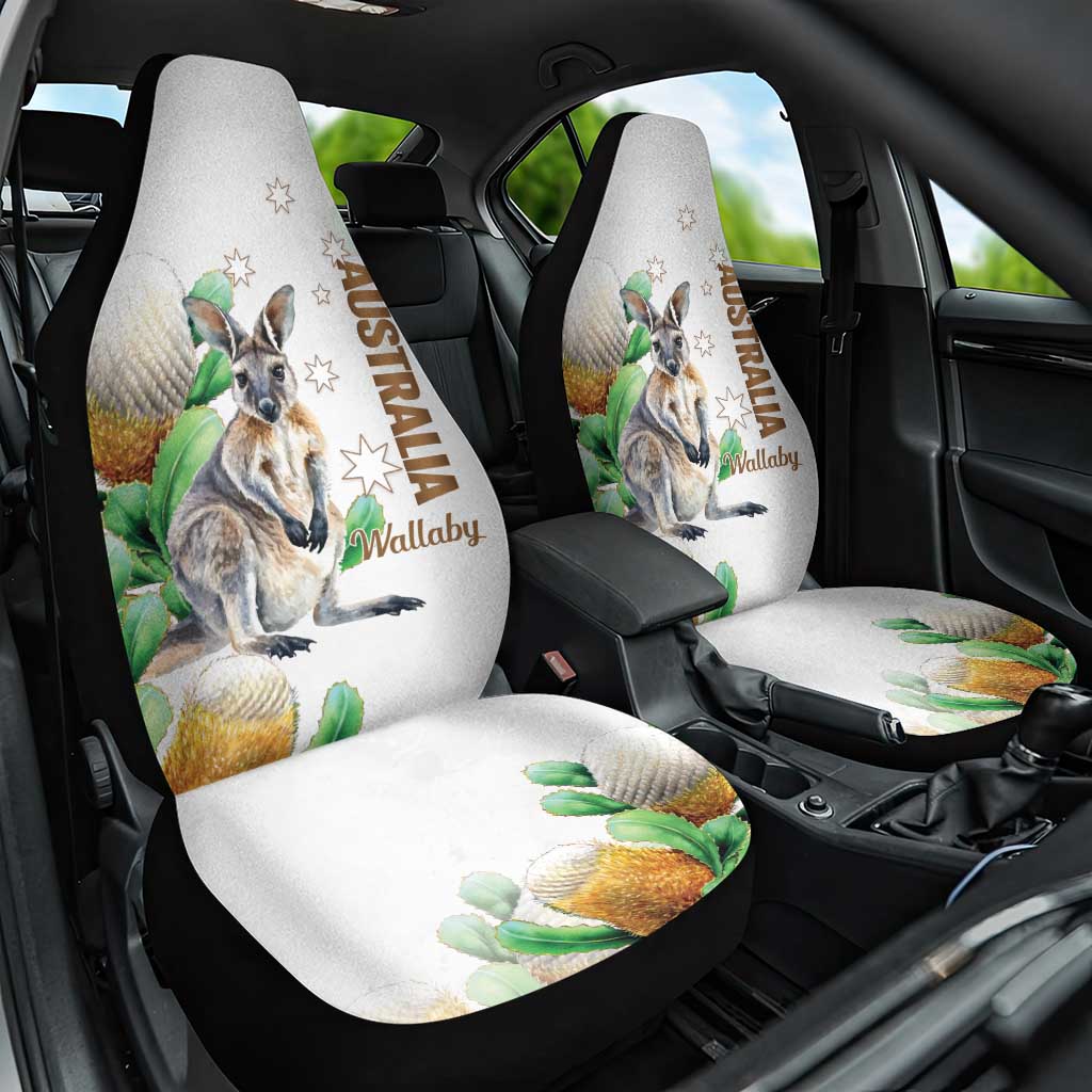 Australia Wallaby Car Seat Cover Yellow Banksia Watercolor Style - Aussie Hoodie