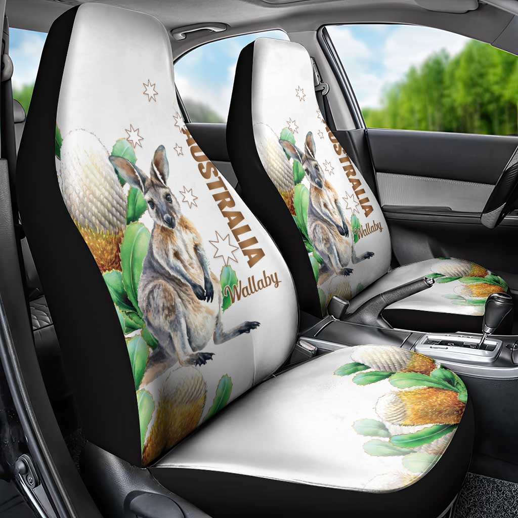 Australia Wallaby Car Seat Cover Yellow Banksia Watercolor Style - Aussie Hoodie