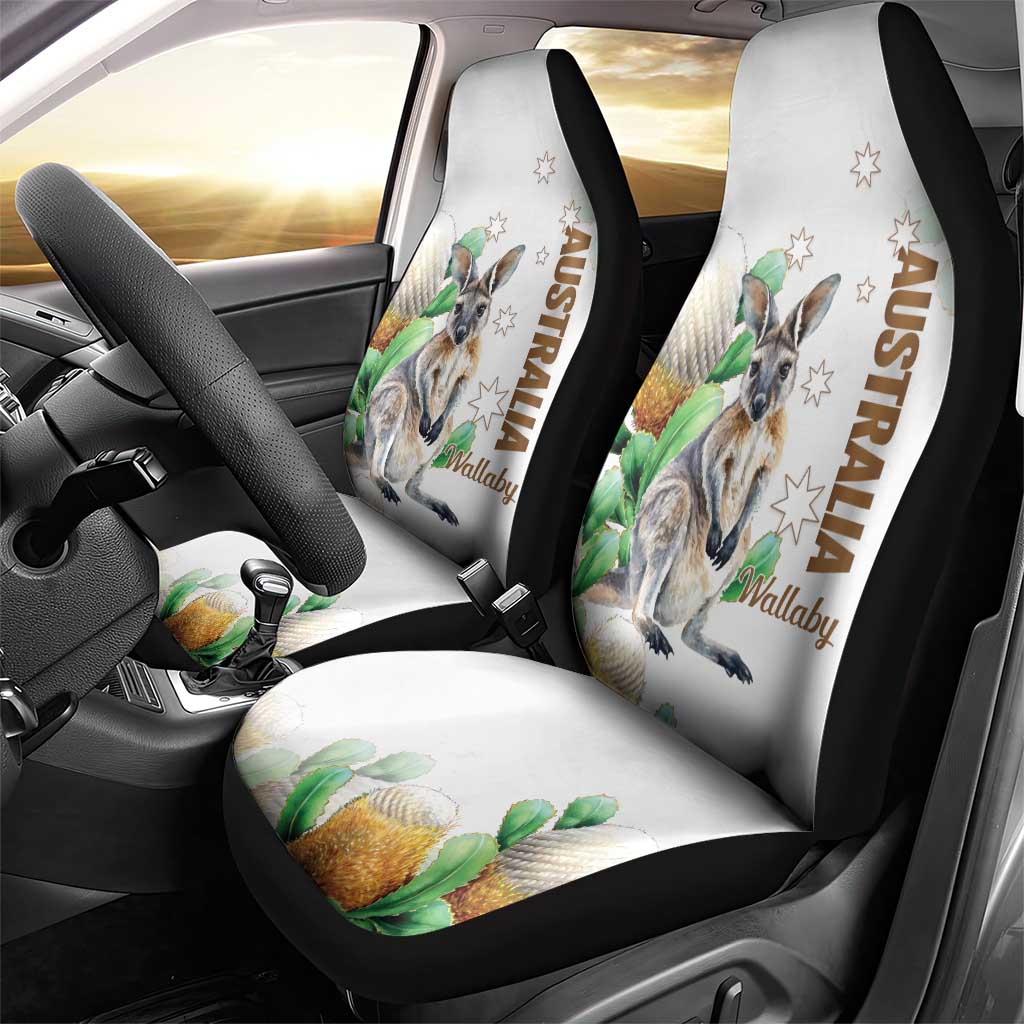 Australia Wallaby Car Seat Cover Yellow Banksia Watercolor Style - Aussie Hoodie