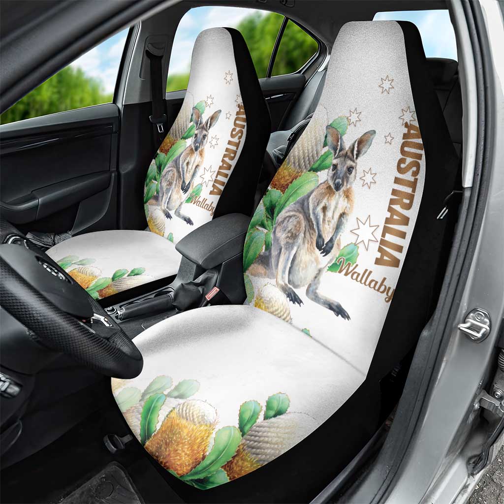 Australia Wallaby Car Seat Cover Yellow Banksia Watercolor Style - Aussie Hoodie