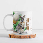 Australia Wallaby Ceramic Mug Yellow Banksia Watercolor Style - Aussie Hoodie
