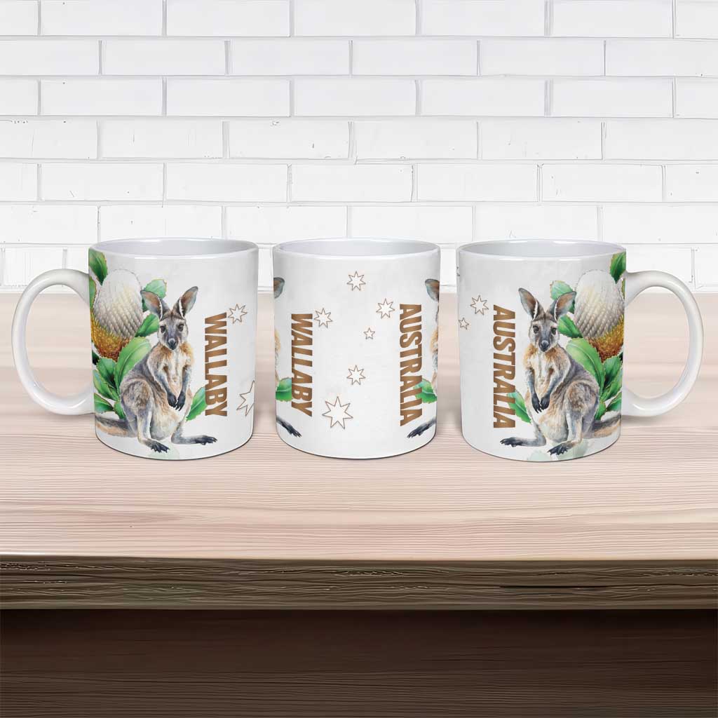 Australia Wallaby Ceramic Mug Yellow Banksia Watercolor Style - Aussie Hoodie