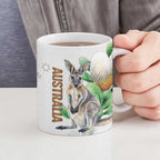 Australia Wallaby Ceramic Mug Yellow Banksia Watercolor Style - Aussie Hoodie