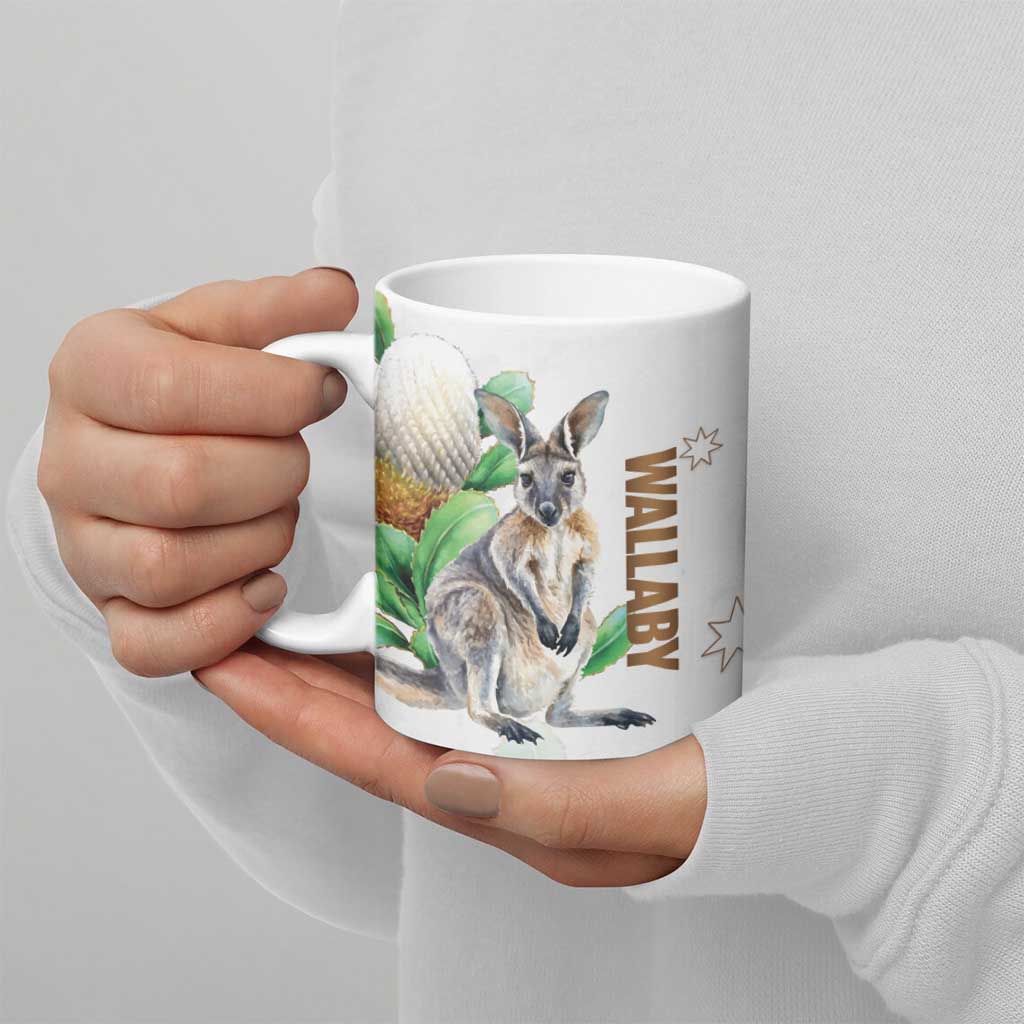 Australia Wallaby Ceramic Mug Yellow Banksia Watercolor Style - Aussie Hoodie