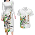 Australia Wallaby Couples Matching Long Sleeve Bodycon Dress and Hawaiian Shirt Yellow Banksia Watercolor Style - Aussie Hoodie