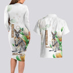 Australia Wallaby Couples Matching Long Sleeve Bodycon Dress and Hawaiian Shirt Yellow Banksia Watercolor Style - Aussie Hoodie