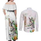 Australia Wallaby Couples Matching Off Shoulder Maxi Dress and Long Sleeve Button Shirt Yellow Banksia Watercolor Style - Aussie Hoodie