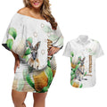 Australia Wallaby Couples Matching Off Shoulder Short Dress and Hawaiian Shirt Yellow Banksia Watercolor Style - Aussie Hoodie