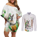 Australia Wallaby Couples Matching Off Shoulder Short Dress and Long Sleeve Button Shirt Yellow Banksia Watercolor Style - Aussie Hoodie