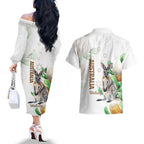 Australia Wallaby Couples Matching Off The Shoulder Long Sleeve Dress and Hawaiian Shirt Yellow Banksia Watercolor Style - Aussie Hoodie