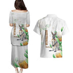 Australia Wallaby Couples Matching Puletasi and Hawaiian Shirt Yellow Banksia Watercolor Style - Aussie Hoodie