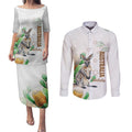 Australia Wallaby Couples Matching Puletasi and Long Sleeve Button Shirt Yellow Banksia Watercolor Style - Aussie Hoodie