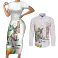 Australia Wallaby Couples Matching Short Sleeve Bodycon Dress and Long Sleeve Button Shirt Yellow Banksia Watercolor Style - Aussie Hoodie