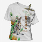 Australia Wallaby Cross Shoulder Shirt Yellow Banksia Watercolor Style - Aussie Hoodie