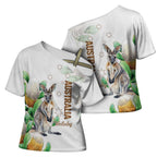 Australia Wallaby Cross Shoulder Shirt Yellow Banksia Watercolor Style - Aussie Hoodie