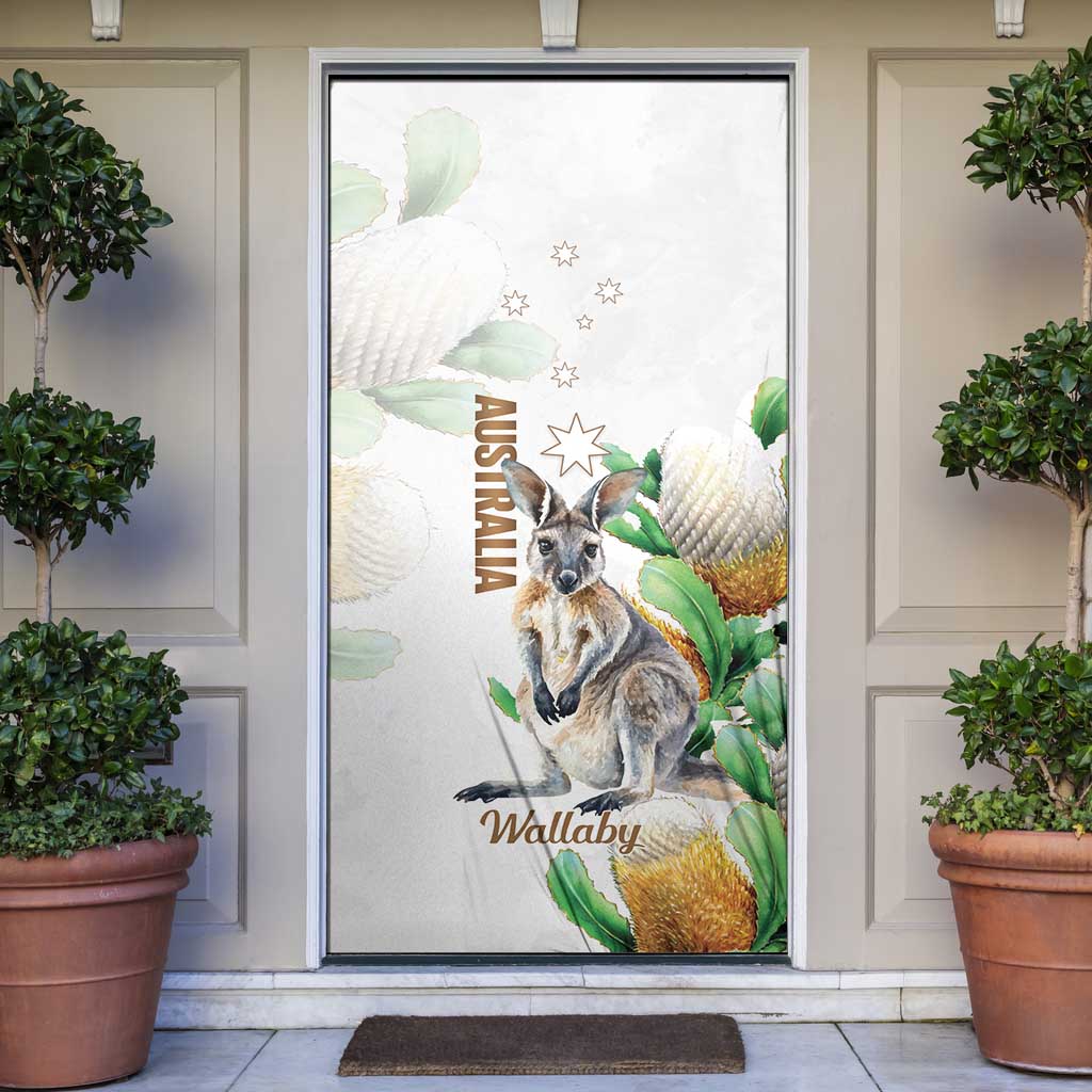 Australia Wallaby Door Cover Yellow Banksia Watercolor Style - Aussie Hoodie