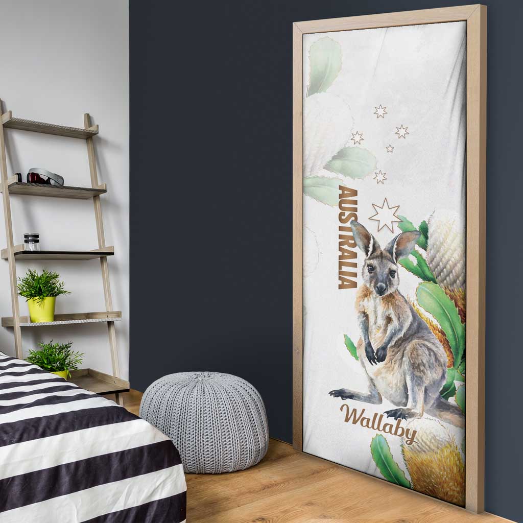 Australia Wallaby Door Cover Yellow Banksia Watercolor Style - Aussie Hoodie