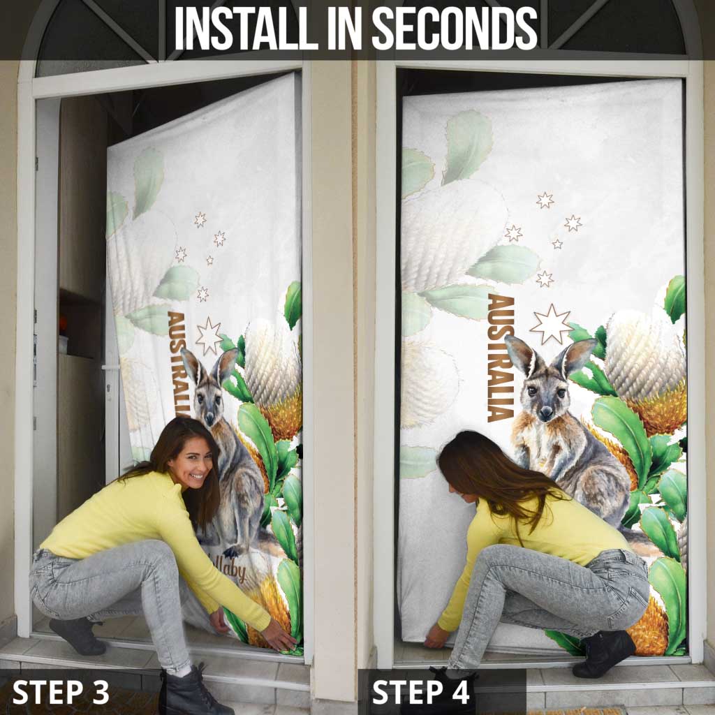 Australia Wallaby Door Cover Yellow Banksia Watercolor Style - Aussie Hoodie