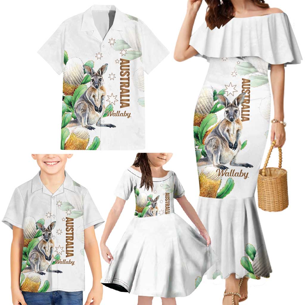 Australia Wallaby Family Matching Mermaid Dress and Hawaiian Shirt Yellow Banksia Watercolor Style - Aussie Hoodie
