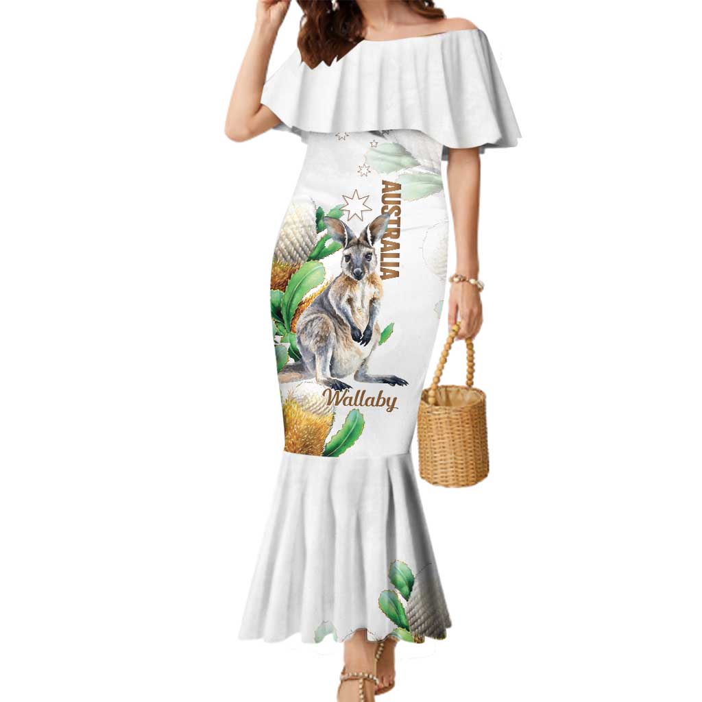 Australia Wallaby Family Matching Mermaid Dress and Hawaiian Shirt Yellow Banksia Watercolor Style - Aussie Hoodie