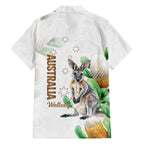 Australia Wallaby Family Matching Off The Shoulder Long Sleeve Dress and Hawaiian Shirt Yellow Banksia Watercolor Style - Aussie Hoodie