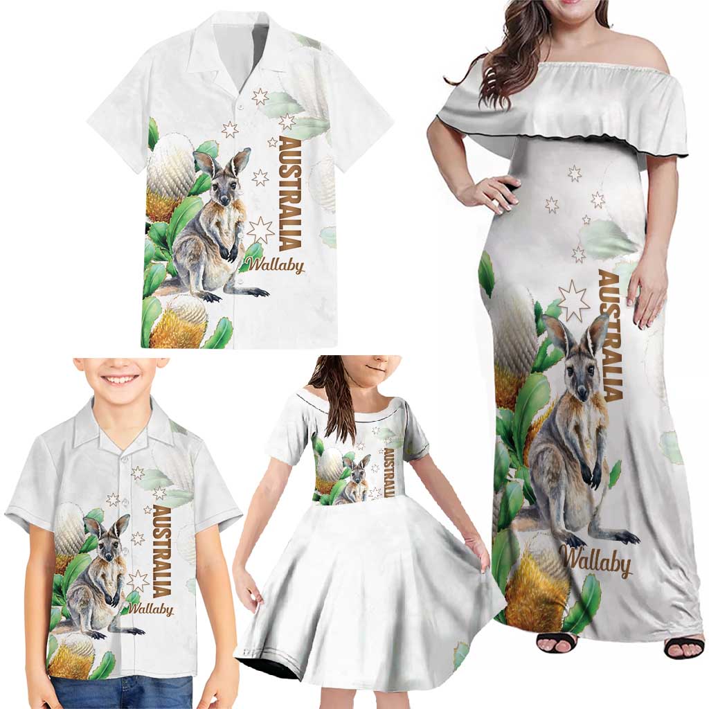 Australia Wallaby Family Matching Off Shoulder Maxi Dress and Hawaiian Shirt Yellow Banksia Watercolor Style - Aussie Hoodie