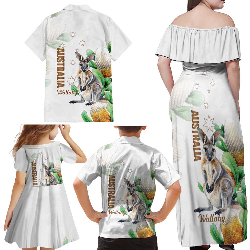 Australia Wallaby Family Matching Off Shoulder Maxi Dress and Hawaiian Shirt Yellow Banksia Watercolor Style - Aussie Hoodie