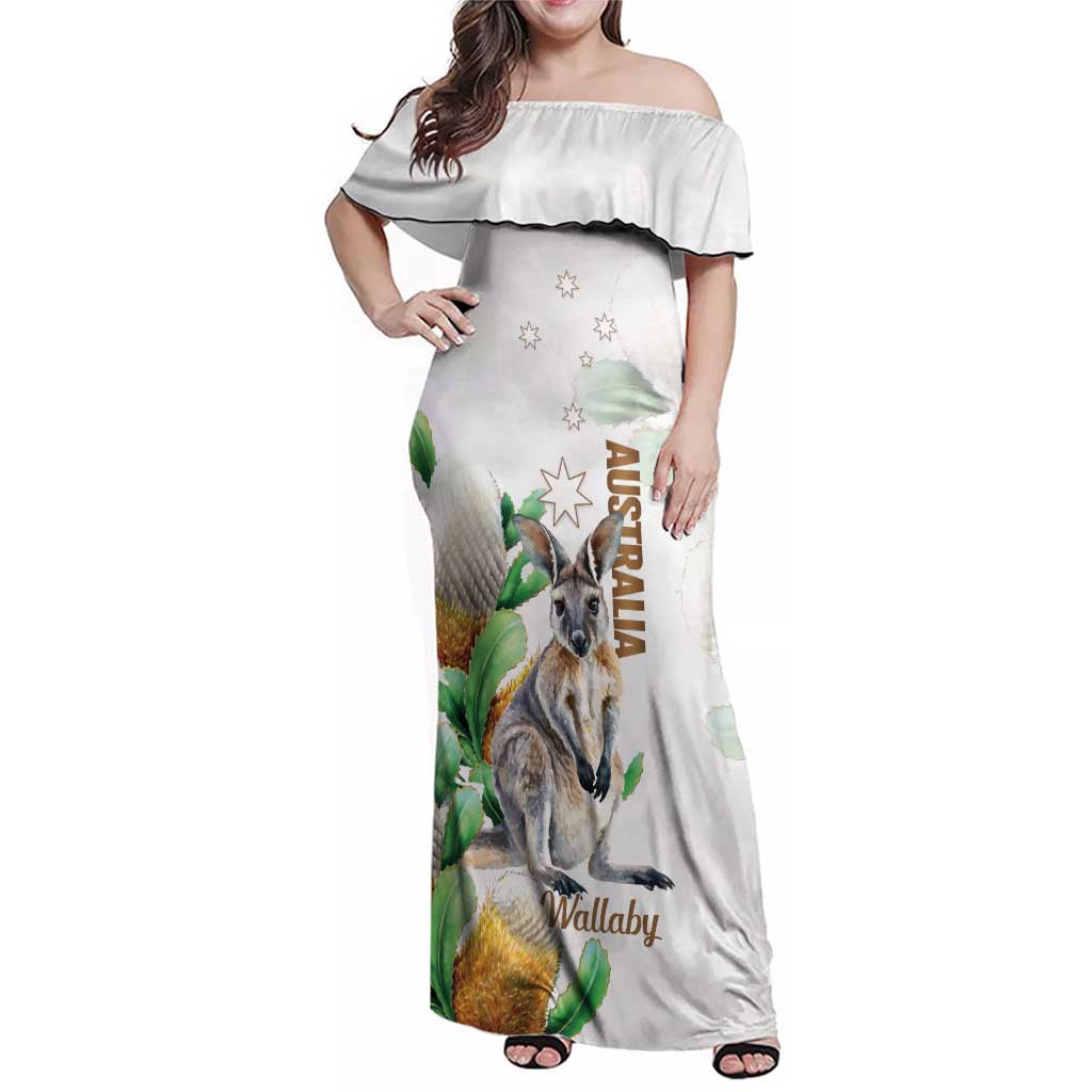 Australia Wallaby Family Matching Off Shoulder Maxi Dress and Hawaiian Shirt Yellow Banksia Watercolor Style - Aussie Hoodie