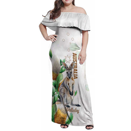 Australia Wallaby Family Matching Off Shoulder Maxi Dress and Hawaiian Shirt Yellow Banksia Watercolor Style - Aussie Hoodie