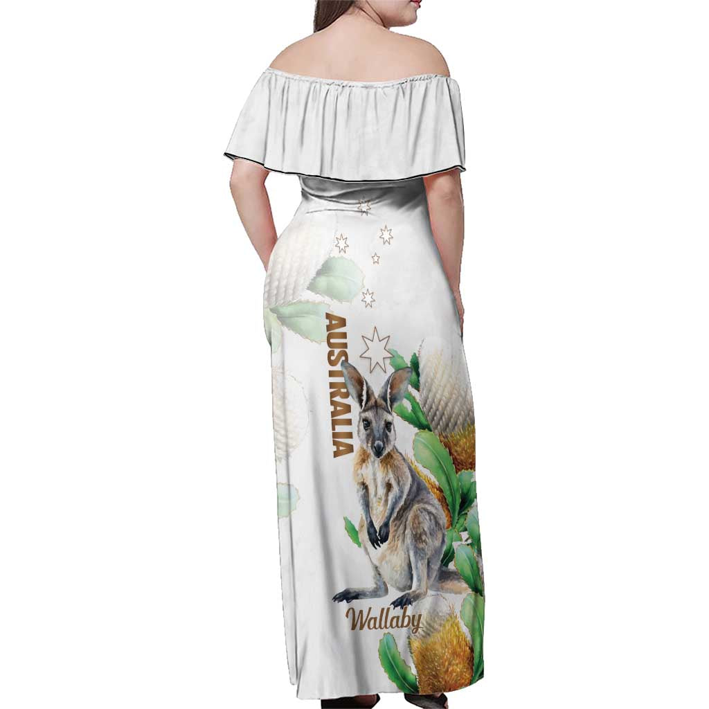 Australia Wallaby Family Matching Off Shoulder Maxi Dress and Hawaiian Shirt Yellow Banksia Watercolor Style - Aussie Hoodie