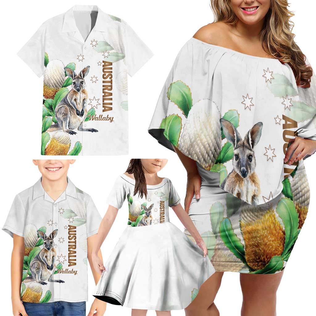 Australia Wallaby Family Matching Off Shoulder Short Dress and Hawaiian Shirt Yellow Banksia Watercolor Style - Aussie Hoodie