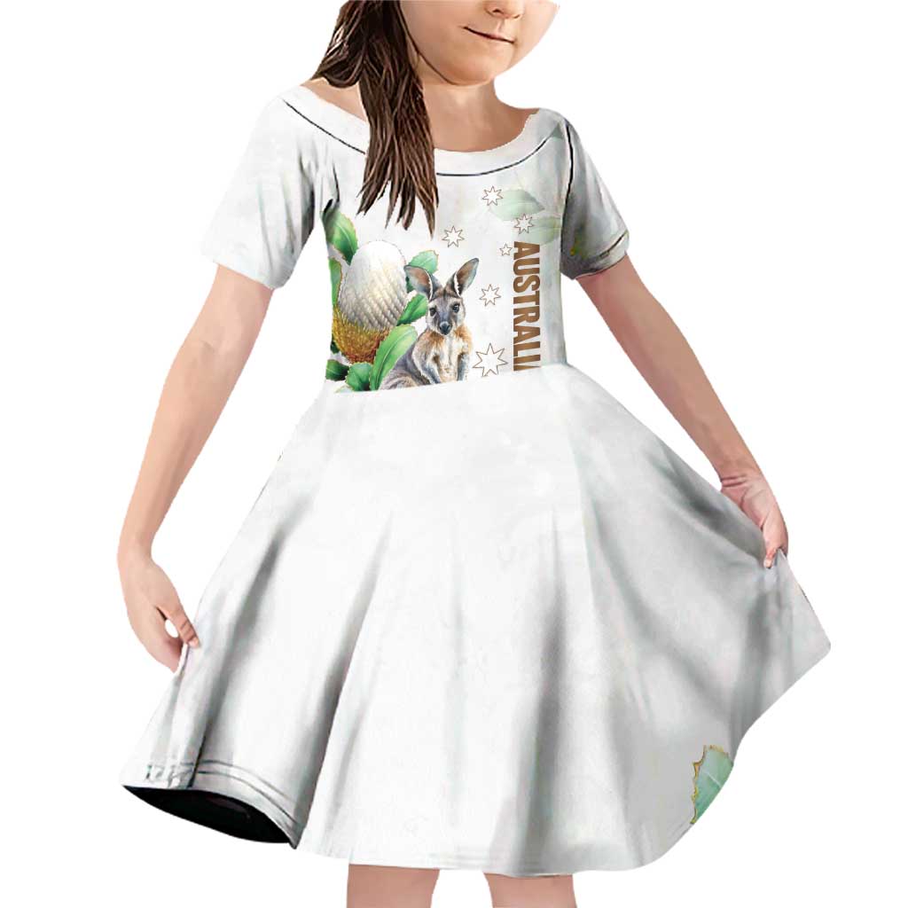 Australia Wallaby Family Matching Off Shoulder Short Dress and Hawaiian Shirt Yellow Banksia Watercolor Style - Aussie Hoodie