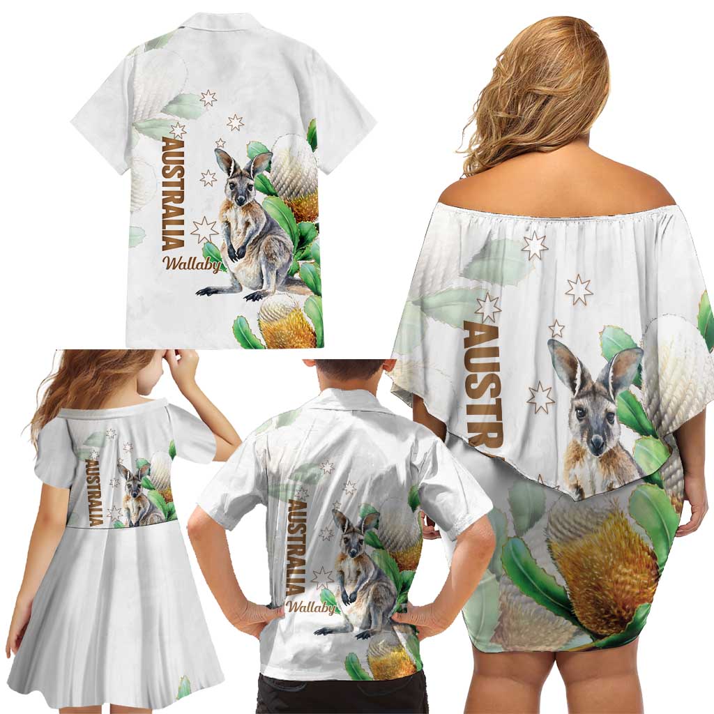 Australia Wallaby Family Matching Off Shoulder Short Dress and Hawaiian Shirt Yellow Banksia Watercolor Style - Aussie Hoodie